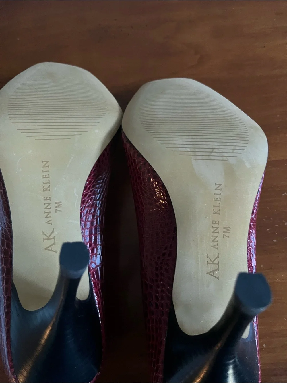 Anne Klein Red Croc-Embossed Peep-Toe Pumps
